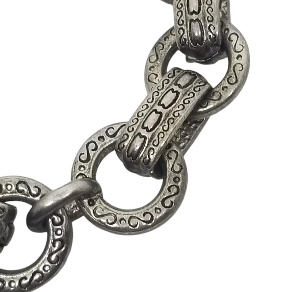 PREMIER DESIGNS VINTAGE SILVERTONE WITH ETCHED DESIGNS BOOKCHAIN STYLE BRACELET